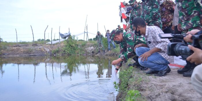 Danrem 011/LW Tabur 10 Ribu Benih Ikan Bandeng di Desa Seuneubuk Rawang