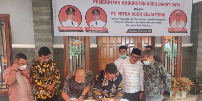 Bupati Abdya Tandatangani Perjanjian Pengelolaan Lokasi Pelabuhan Teluk Surin dengan PT Mitra Aceh Sejahtera