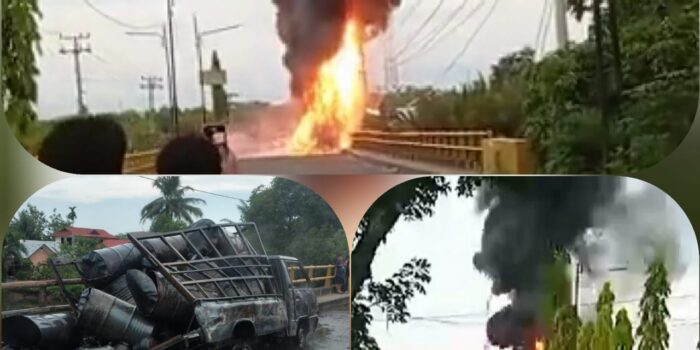 Satu Unit Mobil Pick Up Ludes Terbakar di Pangkalan Brandan