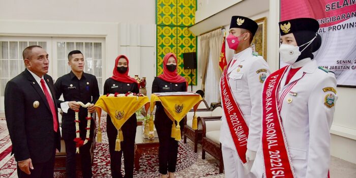 Gubsu Sambut Anggota Paskibraka Nasional Asal Sumut