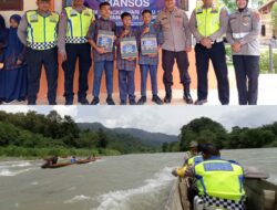 Sambangi SD dan SMP Gampong Alue, Satlantas Polres Aceh Selatan Terobos Sungai