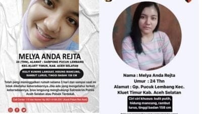 Polres Aceh Selatan Sebarkan Foto Orang Hilang  Terkait Keberadaan Melya