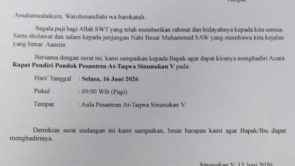 Ketua Yayasan AT-TAQWA Undang Pendiri dan Tokoh Lintas Elemen, Rapat Khusus Bahas Sejarah Lahirnya Pesantren Sinunukan V