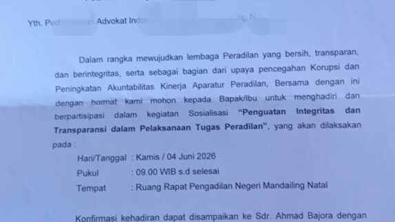 PN Madina akan Gelar Sosialisasi Penguatan Integritas dan Transparansi Peradilan, Advokat Diajak Kawal Peradilan Bersih