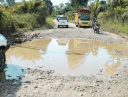 Jalan Bukit Mas – Kubangan Tompek 3,5 KM Selesai, Pemkab Madina dan PT GPL Timbun Jalan Rusak di KM 2 Simpang Durian